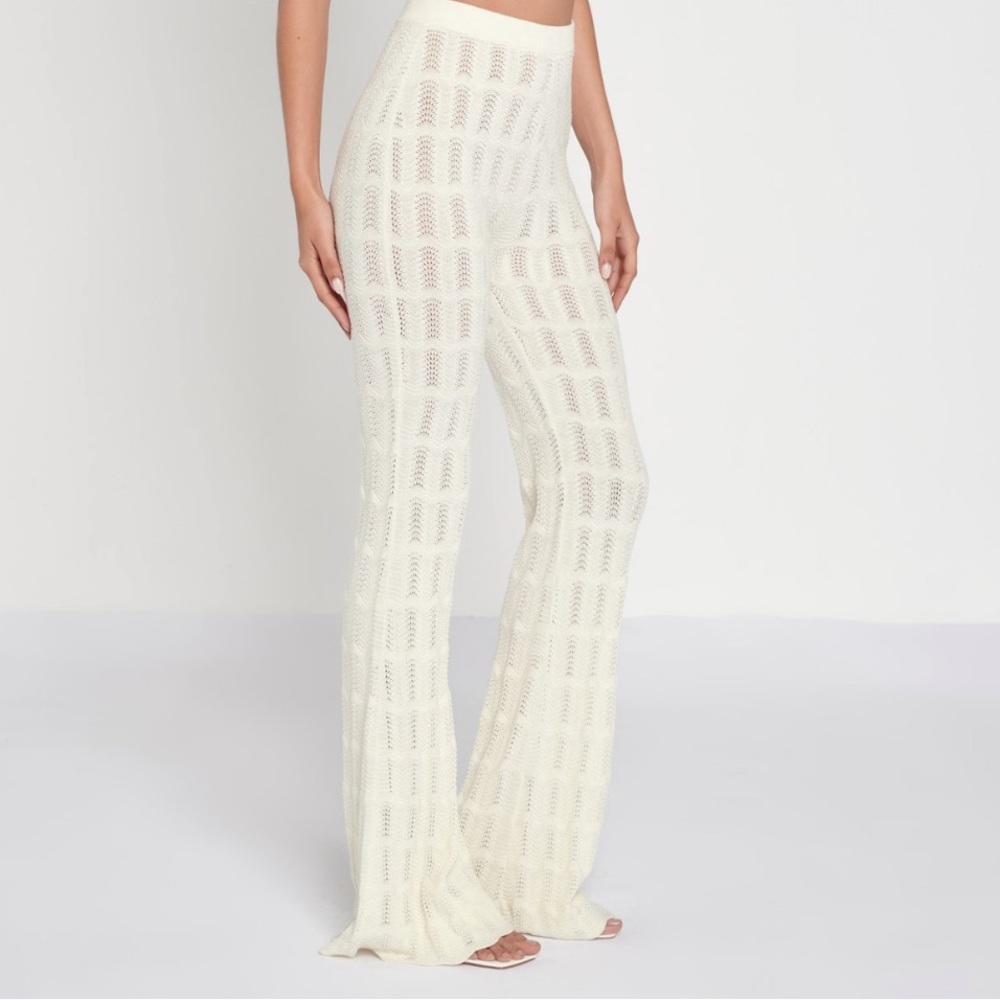 Another Girl Eco pointtelle Scalloped semi sheer flare Knit Pants organic cotton